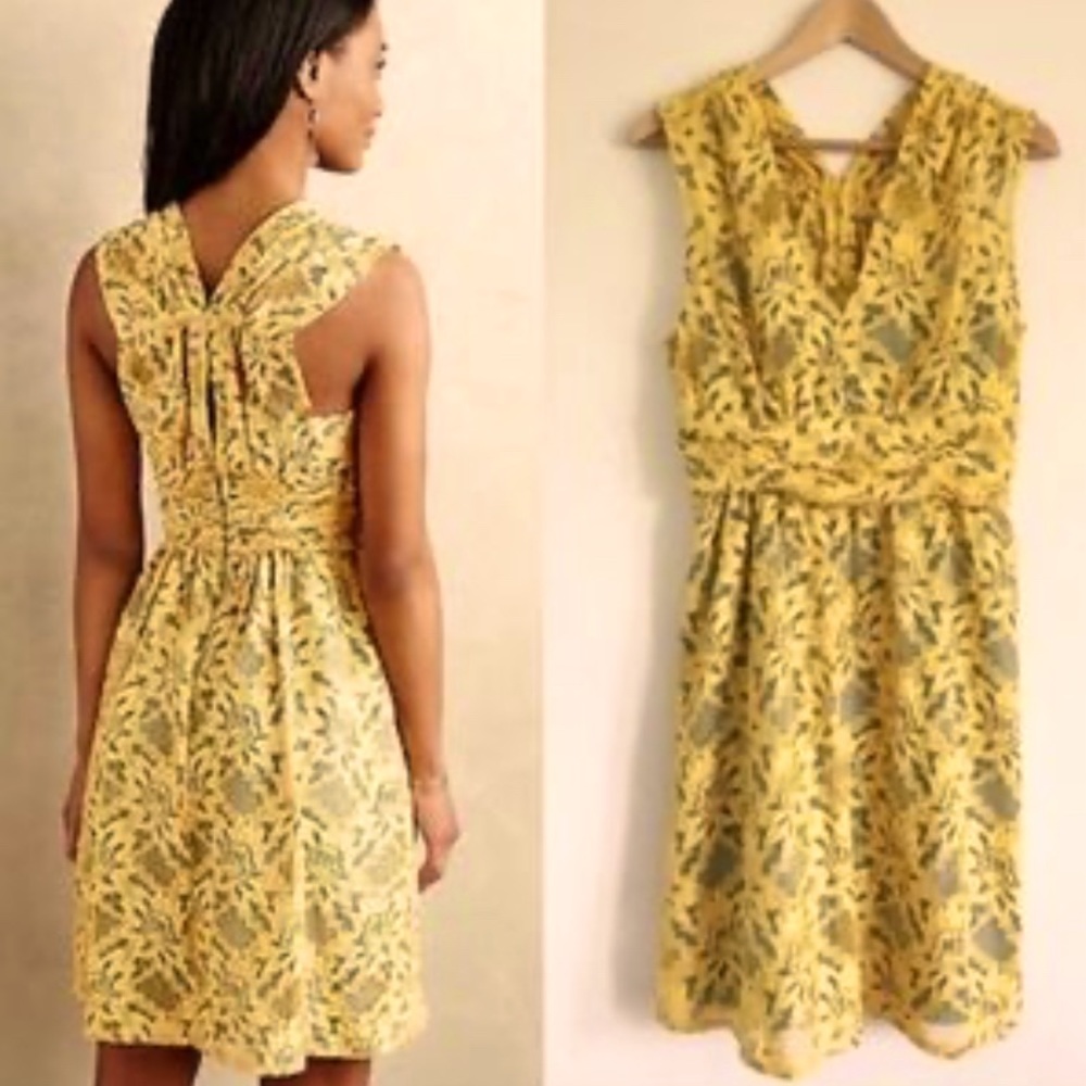 ANTHROPOLOGIE Tracy Yellow Floral Lace Dress Size 6